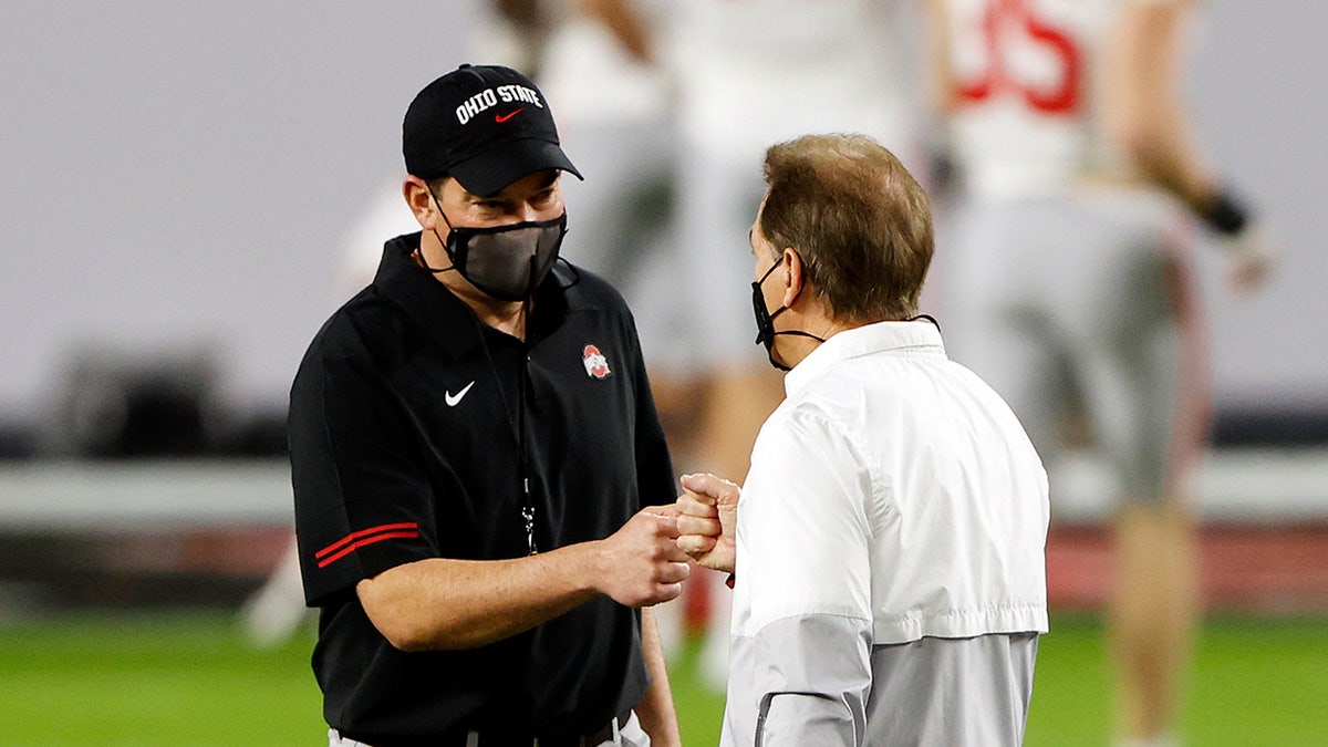 Ryan Day talks with Nick Saban