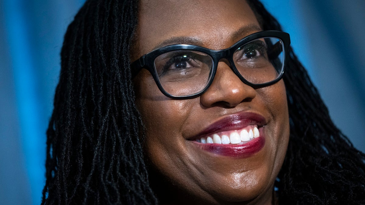 Supreme Court Nominee Ketanji Brown Jackson smiles during a meeting with Sen. Bob Menendez (D-NJ) on Capitol Hill March 31, 2022 in Washington, DC. Judge Jackson continues to meet with Senate members on Capitol Hill ahead of her confirmation vote.