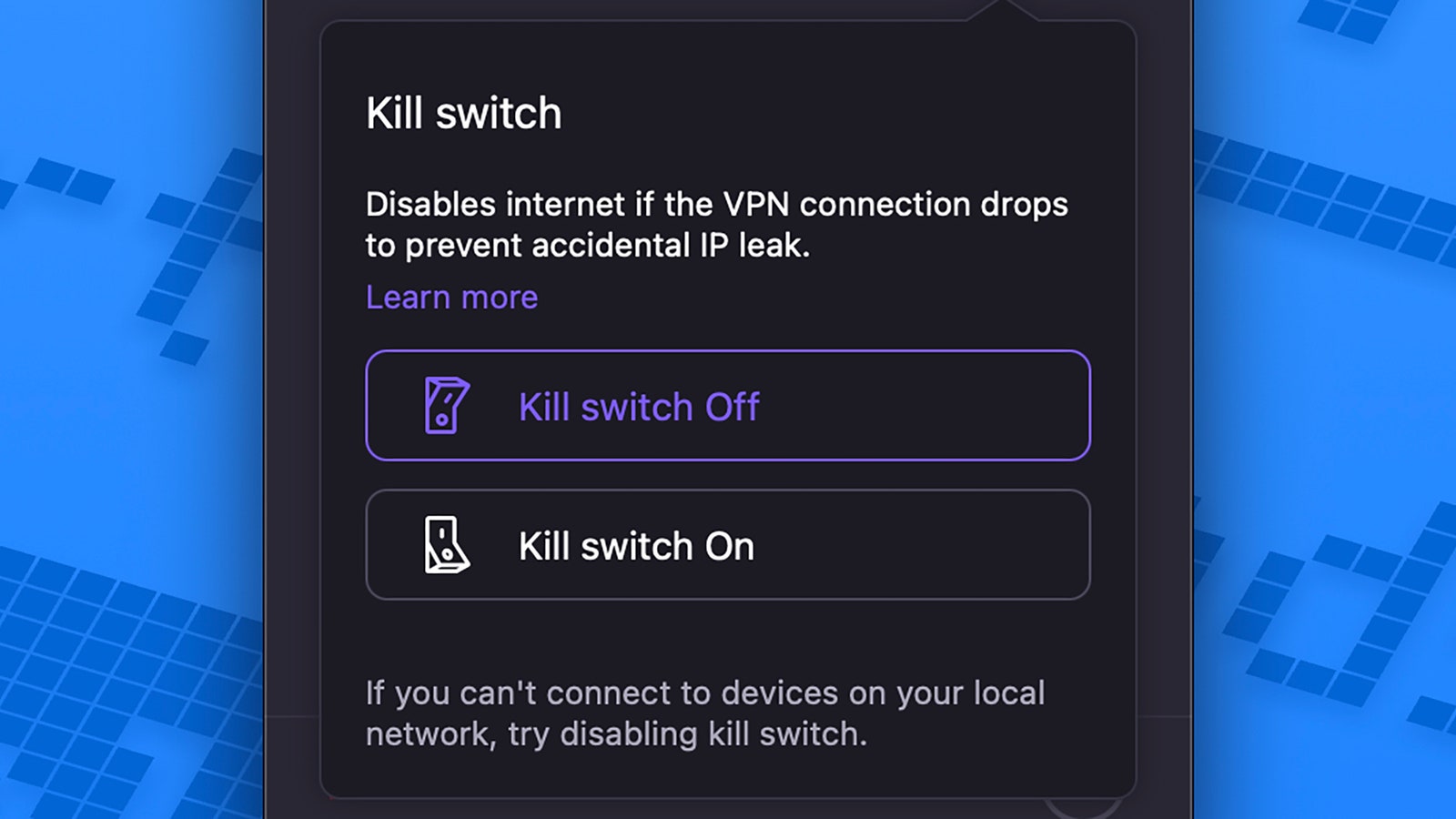 The kill switch option in Proton VPN.