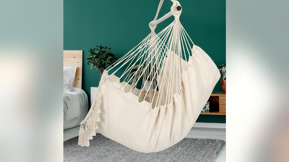 This hammock chair holds up to 500 lbs. 