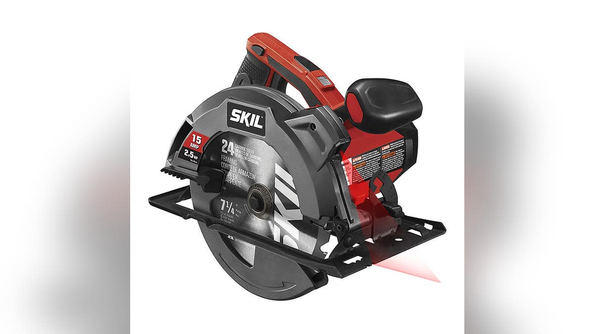 A Skil saw has a laser and safety guard built in. 