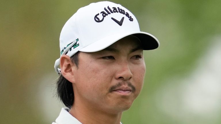 Min Woo Lee, of Australia, waits for his turn to hit from the second tee during the final round of the Houston Open golf tournament in Houston, Sunday, March 30, 2025. (AP Photo/Ashley Landis) 