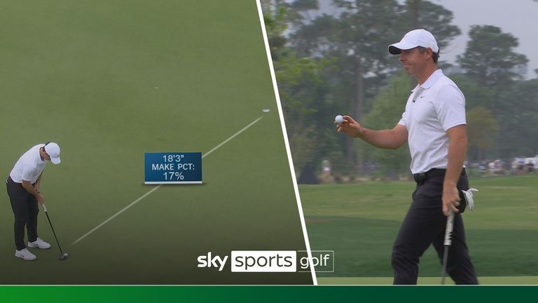Rory McIlroy putts an incredible eagle on the 8th hole on the final day of the Houston Open as he looks to climb up the leaderboard. 