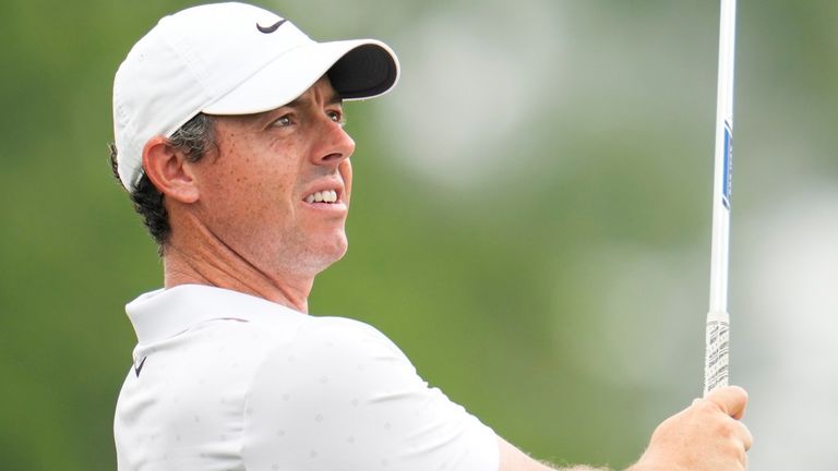Rory McIlroy, of Northern Ireland, hits from the second tee during the final round of the Houston Open golf tournament in Houston, Sunday, March 30, 2025. (AP Photo/Ashley Landis) 