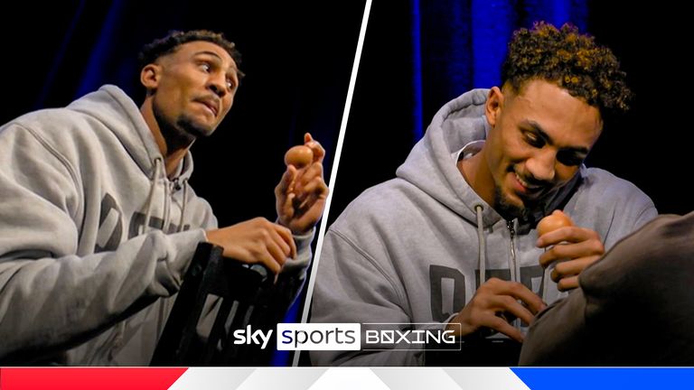 Ben Whittaker jokingly threatens Liam Cameron with an egg