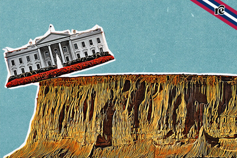 White House tilting off a ledge