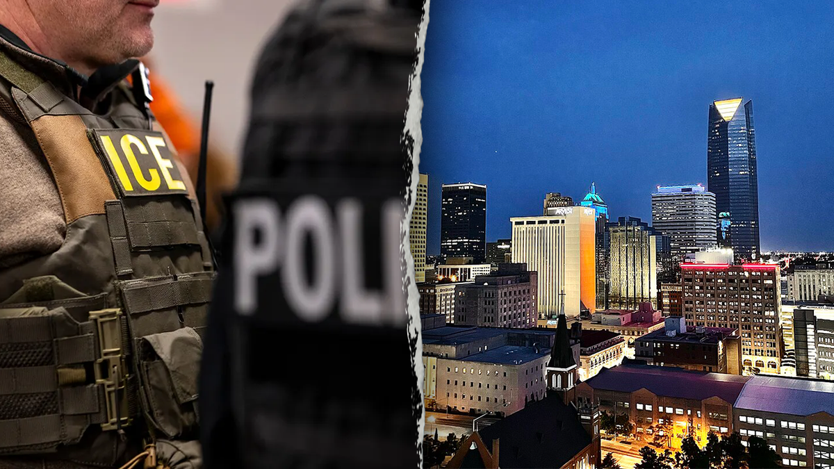 photo illustration of ICE officers and Oklahoma City