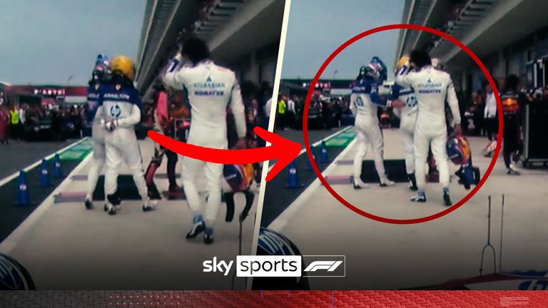 Watch new footage of a wholesome exchange between Lewis Hamilton and Charles Leclerc after team orders dispute at the Miami Grand Prix.