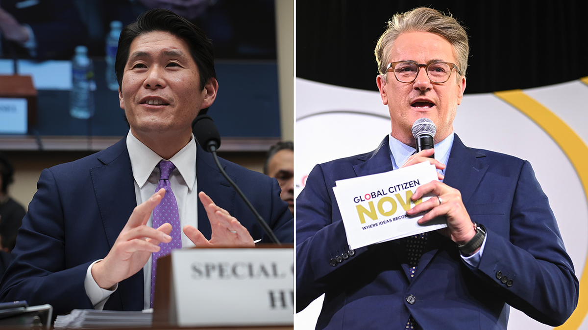 Robert Hur and Joe Scarborough split image