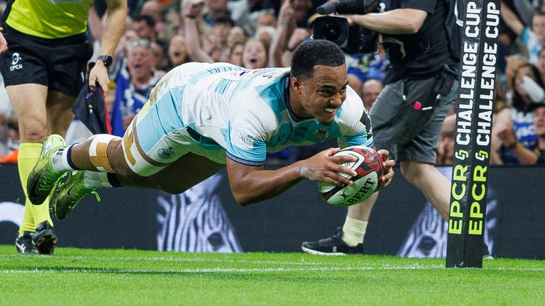 Max Ojomoh scored one of four tries as Bath secured the Challenge Cup trophy against Lyon in Cardiff on Friday