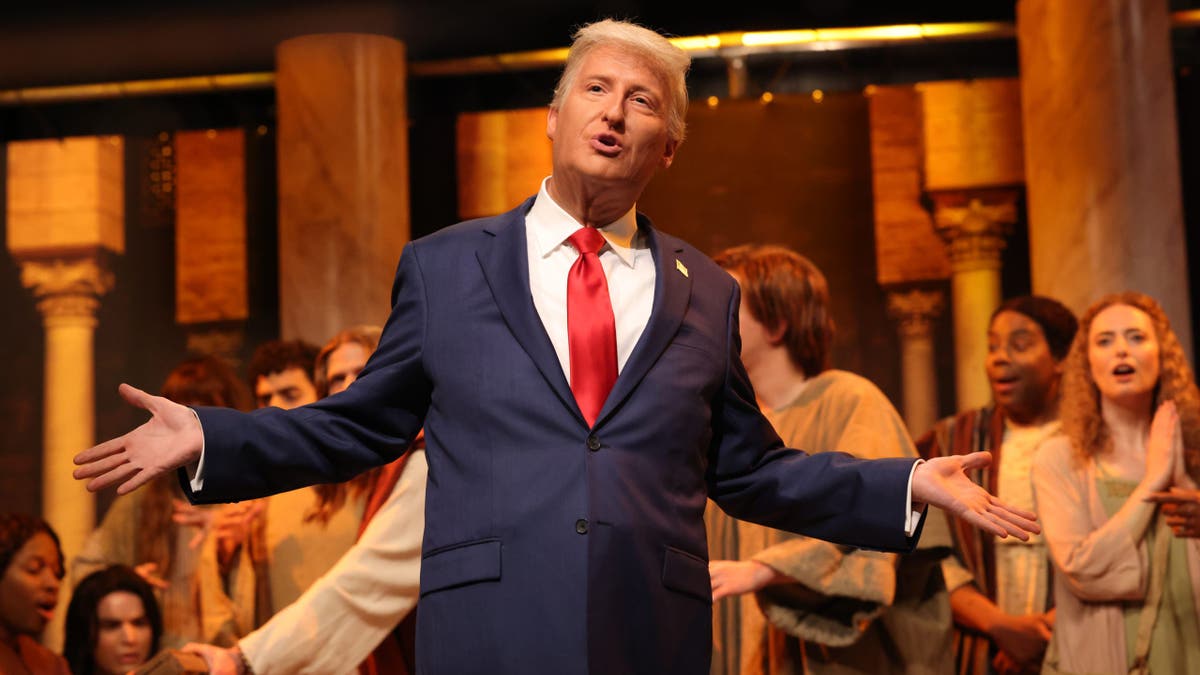 SATURDAY NIGHT LIVE -- Episode 1881 -- Pictured: James Austin Johnson as Donald Trump during the "Money Changers" Cold Open on Saturday, April 12, 2025 -- (Photo by: Will Heath/NBC via Getty Images)