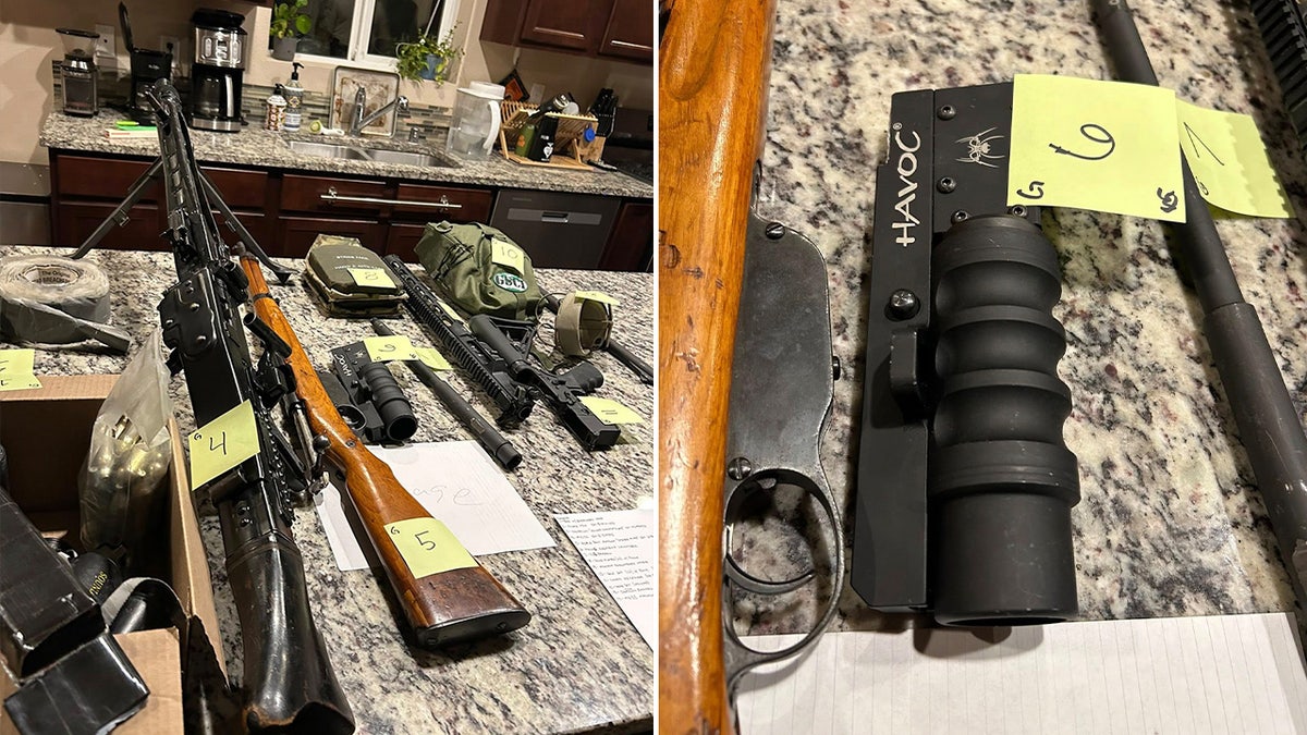 Weapons from home on kitchen counter
