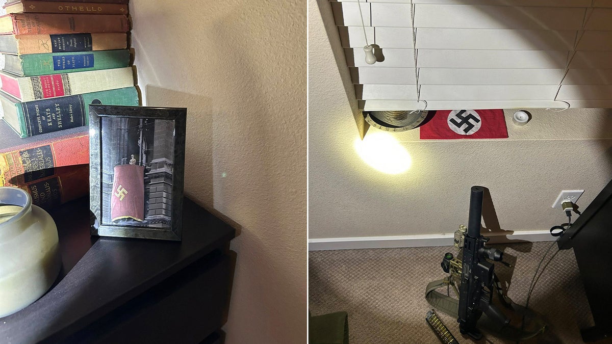 Nazi flag, photograph of Adolf Hitler