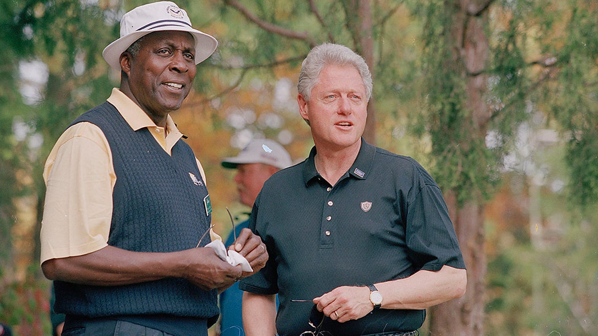 President Bill Clinton, Vernon Jordan 2000 Presidents Cup - October Robert Trent Jones Golf Club in Gainesville, Virginia, U.S. PGA TOUR Archive via Getty Images