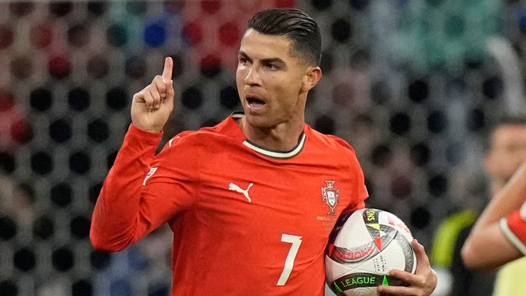 Portugal's Cristiano Ronaldo celebrates scoring to make it 2-2 vs Spain in the Nations League final