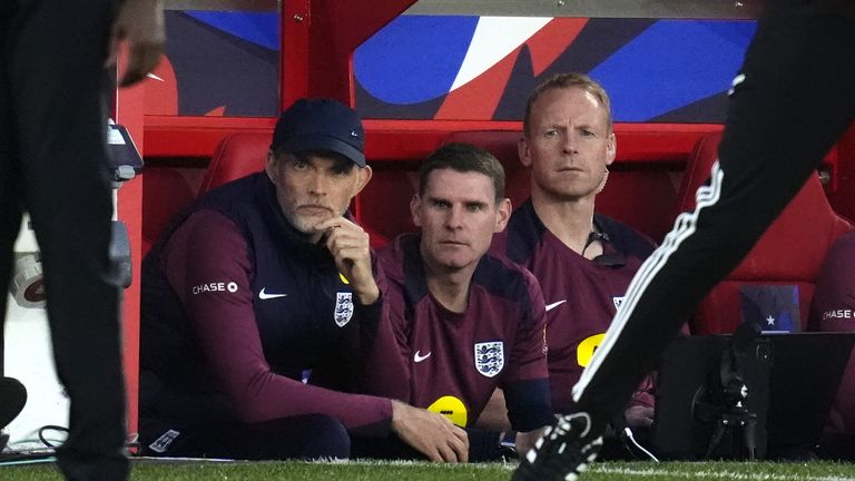 Thomas Tuchel looks on during England's friendly defeat to Senegal