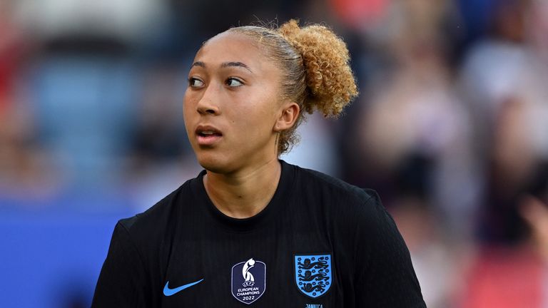 LEICESTER, ENGLAND - JUNE 29:  Lauren James of England acknowledge the fans after the Women's international friendly match