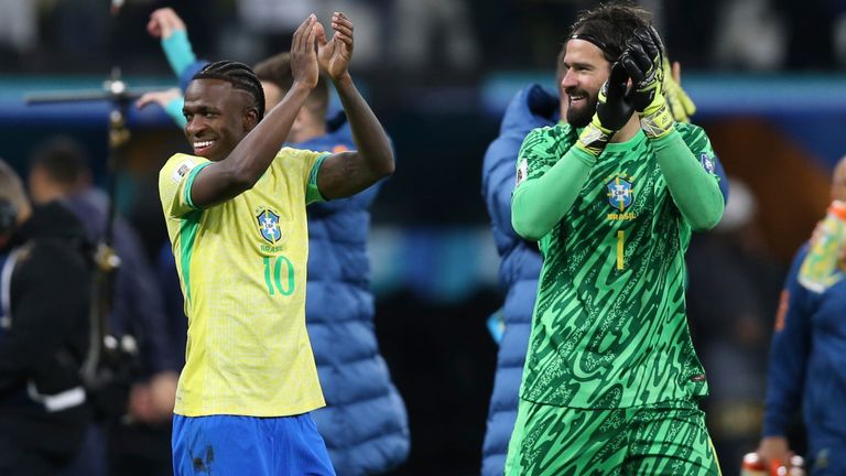 Vinicius Junior and Alisson applaud fans in Sau Paulo 