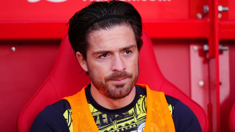 Manchester City's Jack Grealish before the Premier League match at the City Ground, Nottingham. Picture date: Saturday March 8, 2025.