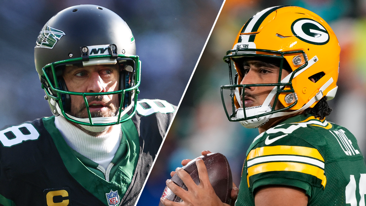 Aaron Rodgers and Jordan Love side by side