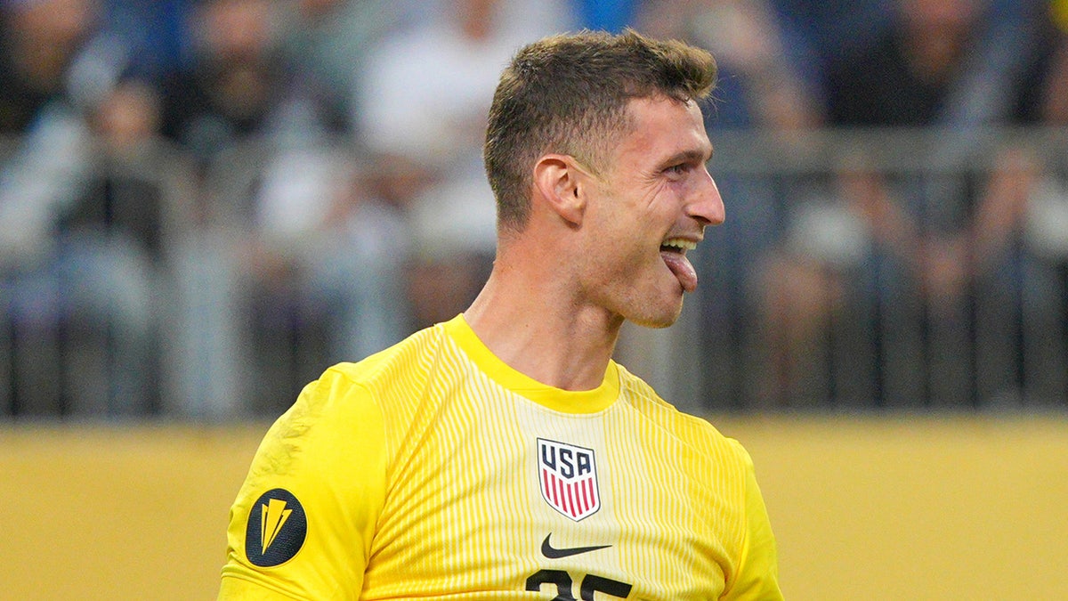 Matt Freese reacts after making save