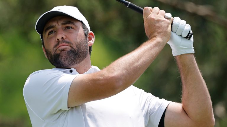 DUBLIN, OH - JUNE 01: Scottie Scheffler (USA) plays his tee shot at the second hole during the final round of the Memorial Tournament presented by Workday 2025 on June 01, 2025 at Muirfield Village Golf Club in Dublin, Ohio. (Photo by Joe Robbins/Icon Sportswire) (Icon Sportswire via AP Images)