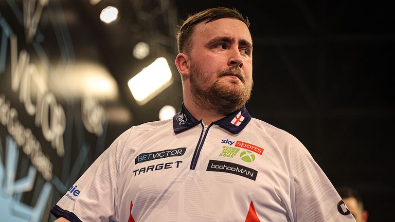 Luke Littler during England's defeat to Germany at the World Cup of Darts (Pic: Jenny Segers, PDC Europe)