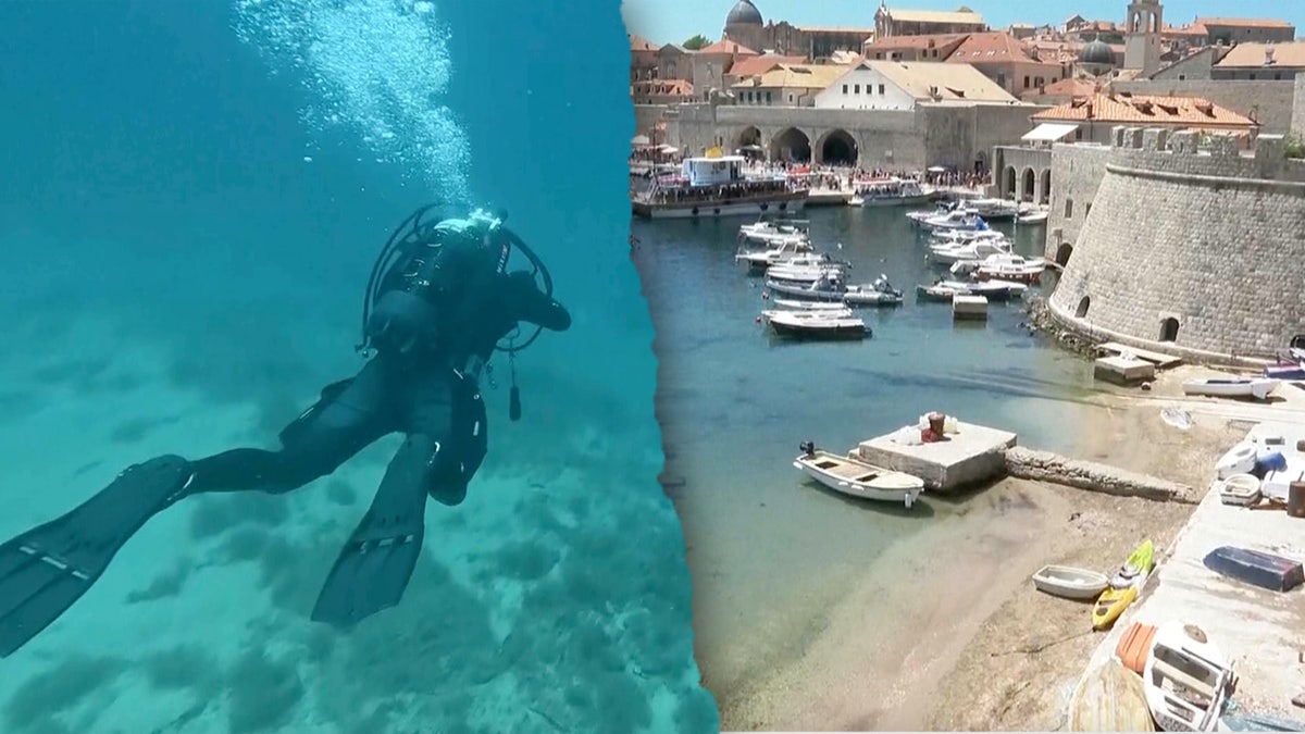Split image of diver, Dubrovnik coast