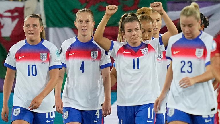 England's Lauren Hemp celebrates after scoring her sides third goal 