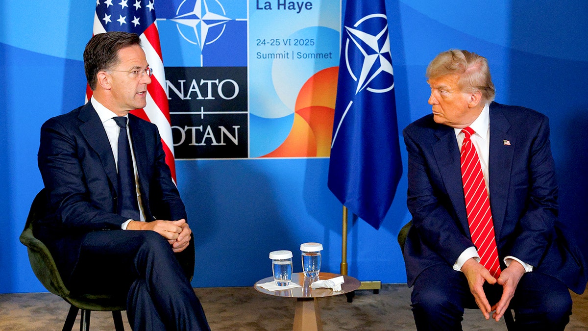 President Donald Trump sits with NATO Secretary General Mark Rutte