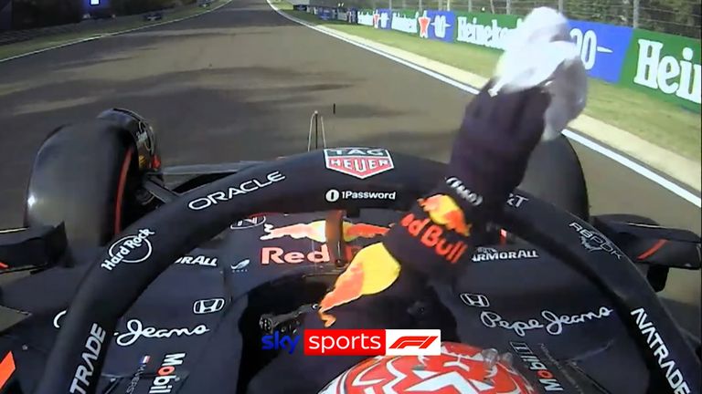 Max Verstappen threw a rag onto the track from his Red Bull in an unusual moment during second practice at the Hungarian Grand Prix.