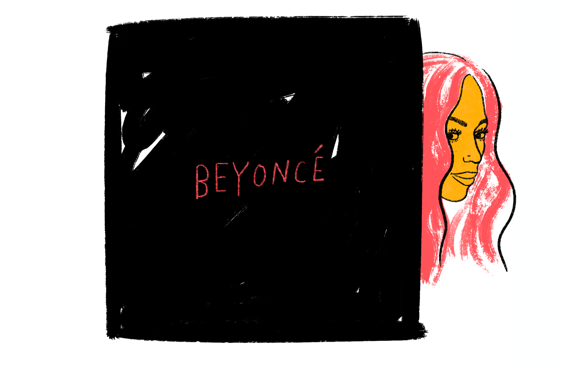 An illustration of Beyoncé peeking from behind her self-titled album
