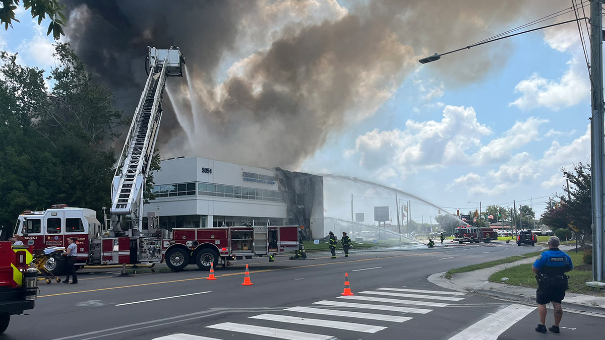 Wilmington Fire Department crews extinguish the blaze Tuesday morning.