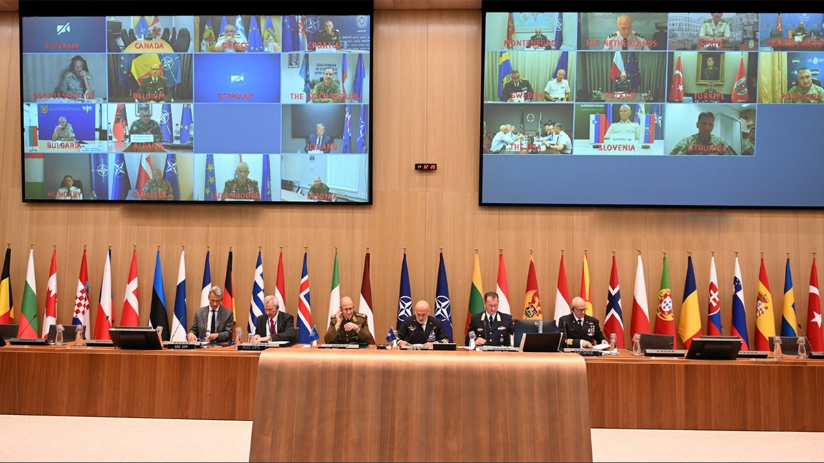 NATO officials at headquarters hold a virtual conference with allied defense chiefs on supporting Ukraine