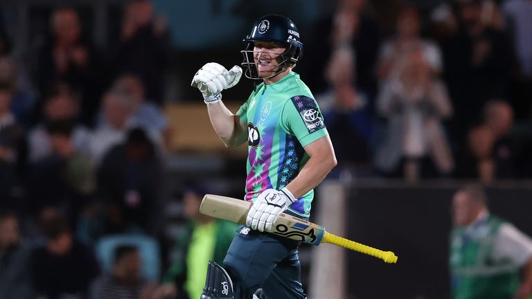 Jordan Cox of Oval Invincibles celebrates victory following the The Hundred match against Trent Rockets Men. (Photo: ECB)