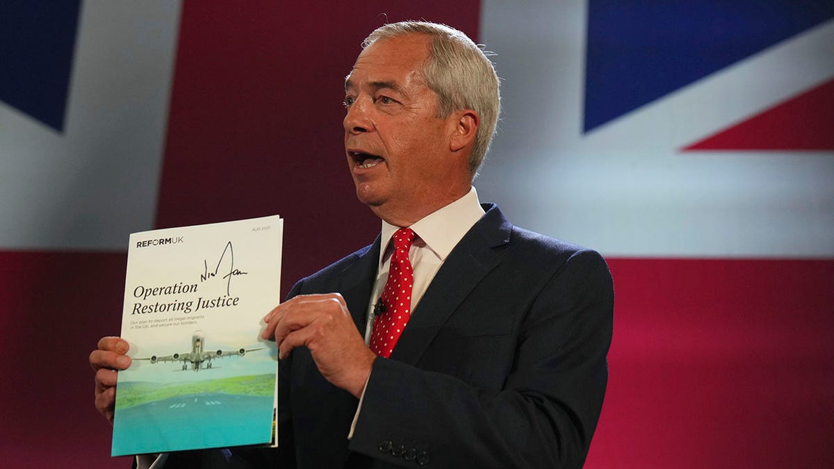 British Reform party leader Nigel Farage speaks about mass migration. 