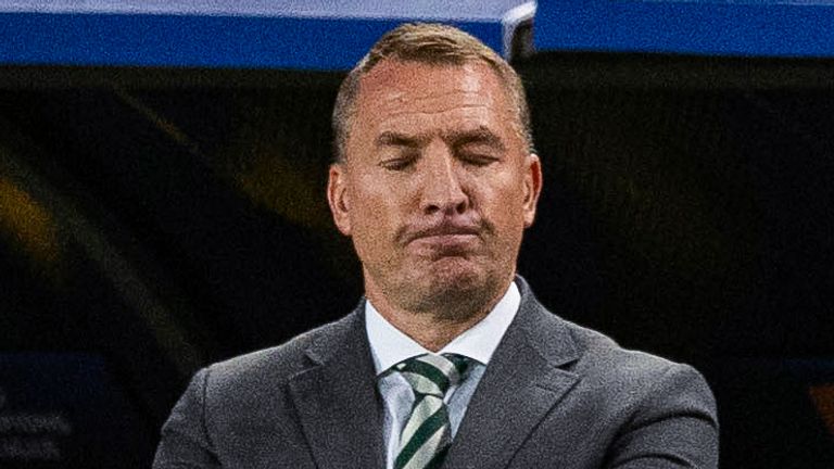 ALMATY, KAZAKHSTAN - AUGUST 26: Celtic Manager Brendan Rodgers looks dejected during the penalty shoot-out during a UEFA Champions League Play-Off Secong Leg match between Kairat Almaty and Celtic at the Almaty Ortalyk Stadion, on August 26, 2025, in Almaty, Kazakhstan.  (Photo by Craig Williamson / SNS Group)