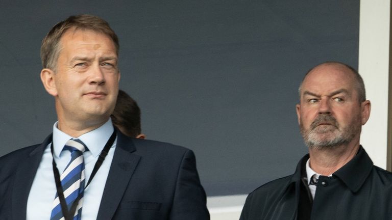 GLASGOW, SCOTLAND - APRIL 17: Ian Maxwell (L) and Steve Clarke during a Scottish Cup Semi-Final between Celtic and Rangers at Hampden Park, on April 17, 2022, in Glasgow, Scotland. (Photo by Alan Harvey / SNS Group)