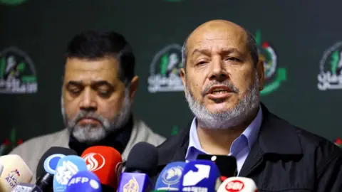 Reuters File photo showing Hamas leader Khalil al-Hayya speaking at a news conference in Beirut, Lebanon (21 November 2023)