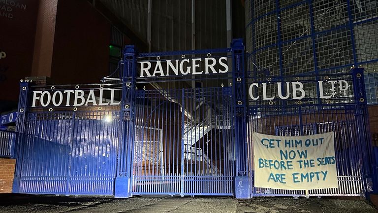 Rangers fans left a banner outside Ibrox after the 6-0 defeat away to Club Brugge calling for Martin to leave