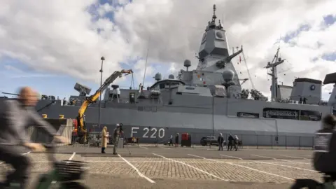 EPA/Shutterstock The German Navy air defense frigate FGS Hamburg F220 is docked in Copenhagen, Denmark, 28 September 2025