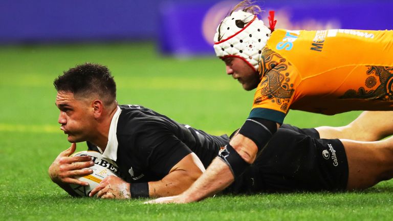 Quinn Tupaea scored twice as New Zealand won in Australia to temporarily move top of the Rugby Championship 