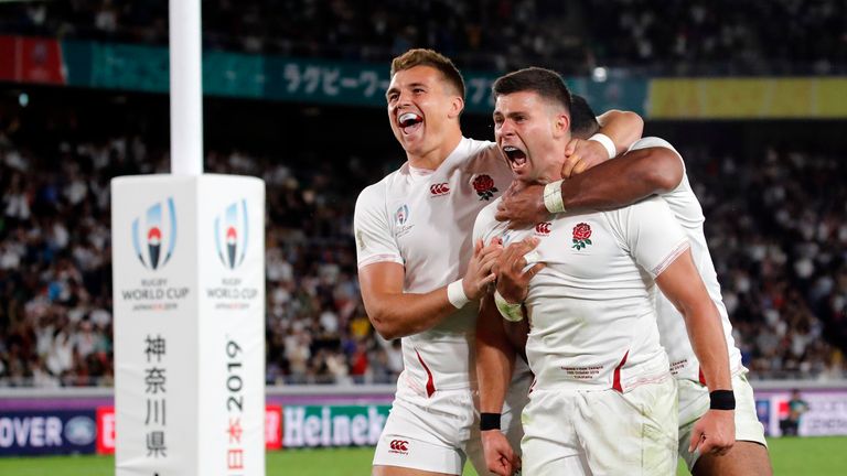 Henry Slade at his first World Cup in 2015 with Ben Youngs (AP Photo/Christophe Ena)