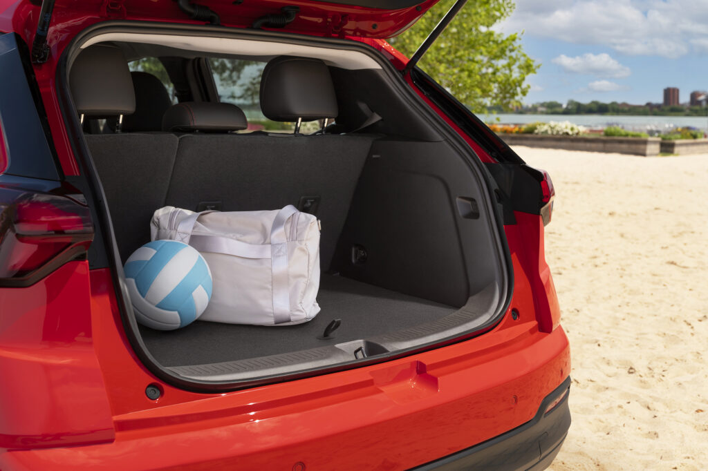 Chevy Bolt Rear cargo area with hatchback open.