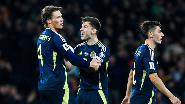 Scott McTominay celebrates with Kieran Tierney after scoring to make it 2-0 