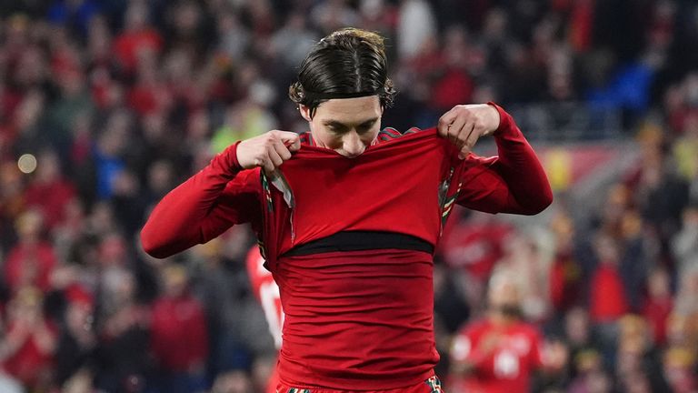 Harry Wilson looks on as Wales play Belgium