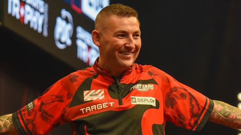 Nathan Aspinall at the Swiss Darts Trophy (Pic: Jan Thoden/PDC Europe)