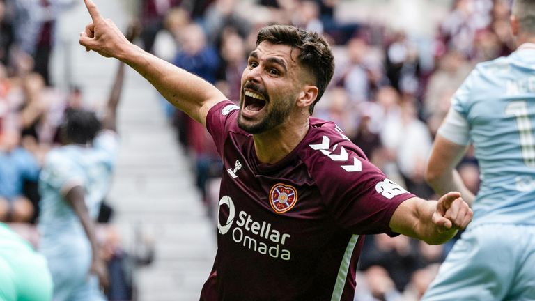 Hearts' Claudio Braga celebrates against Motherwell