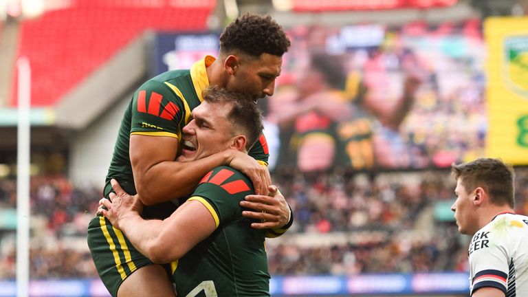 Angus Crichton went over twice in the second half as Australia were on top