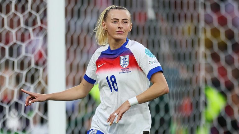 Chloe Kelly celebrates after scoring the winning penalty for England in the Euro 2025 final